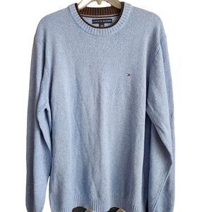 Tommy Hilfiger Mens Pullover Blue Sweater. Brown Trim Sz XL